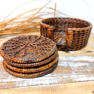 Boho Wicker Woven Coasters